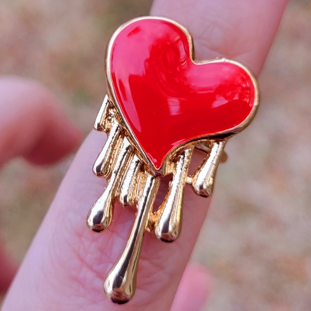 Red Gold Dripping Valentines Day True Love Midi Ring Size 4.5